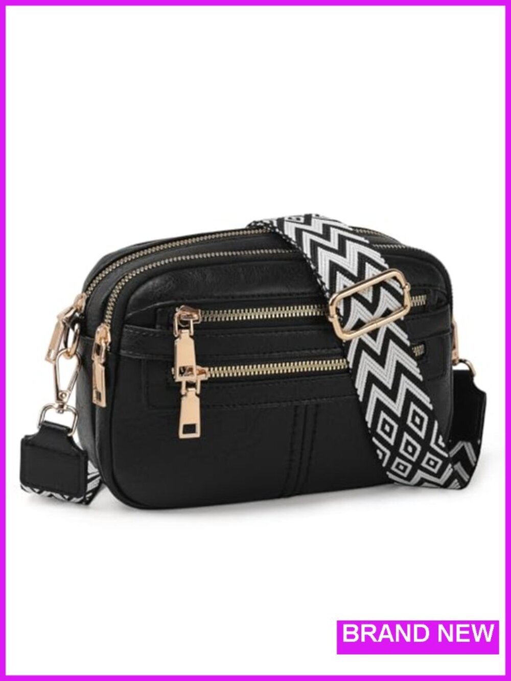 Vegan Leather Crossbody Bag 6 Pockets Travel Shoulder Purse Adjustable Strap